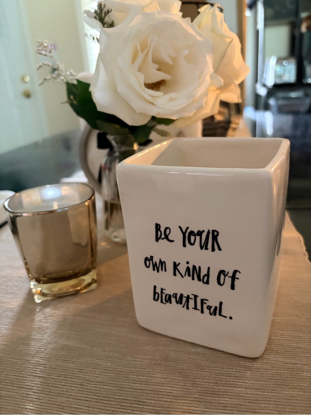 Rae Dunn “Be Your Own Kind of Beautiful” Ceramic Makeup Brush Holder | White